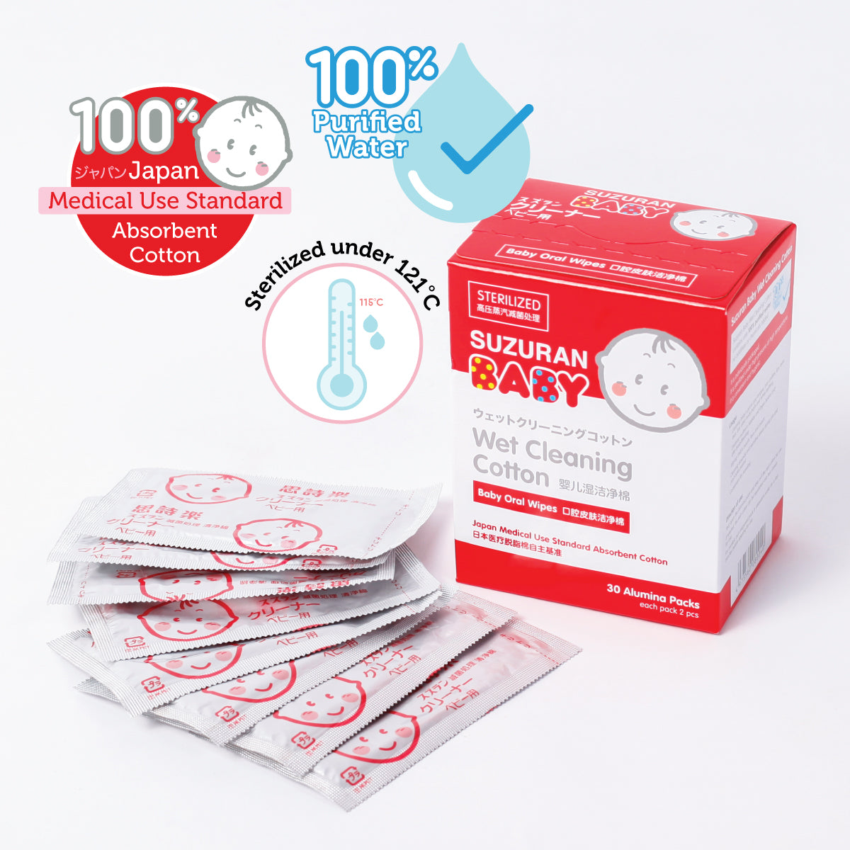 Suzuran Baby Wet Cleaning Cotton 30 pcs - Little Kooma