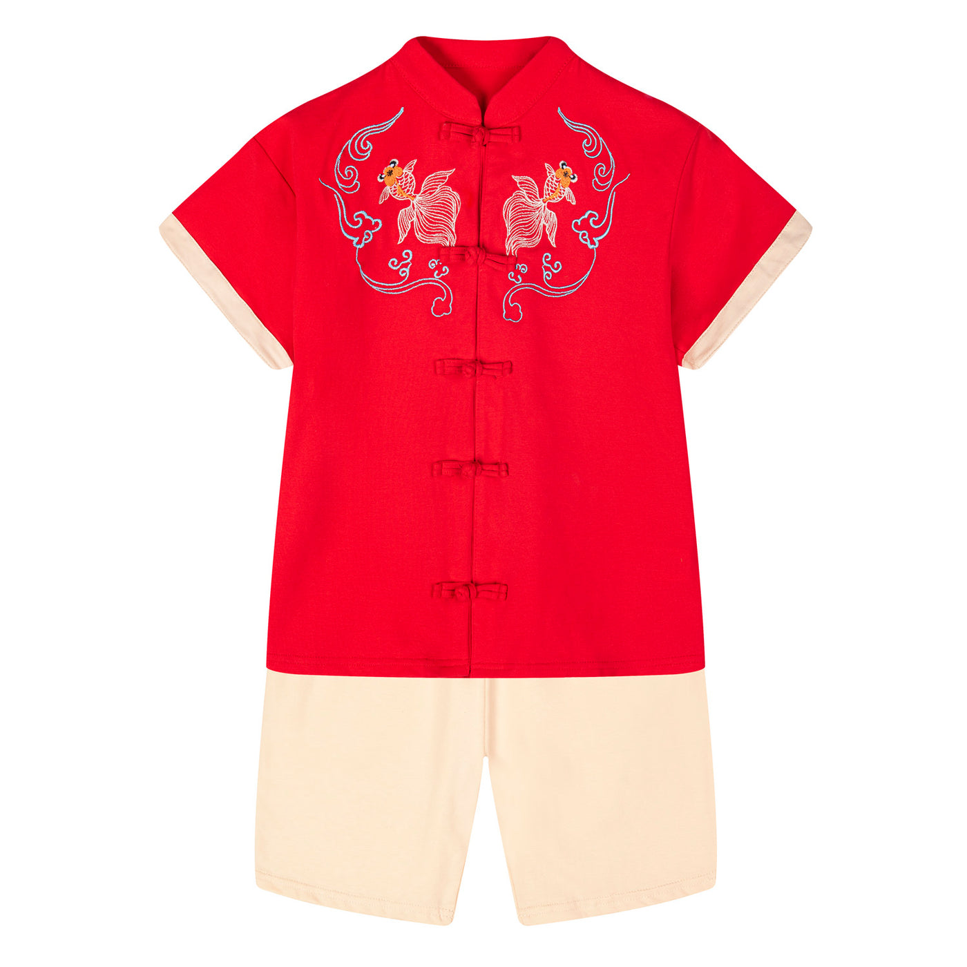 [Pre-order] Baby Kids Boys Cheongsam Set Double Golden Fish Top n Shorts CNY Chinese New Year Outfit - Little Kooma