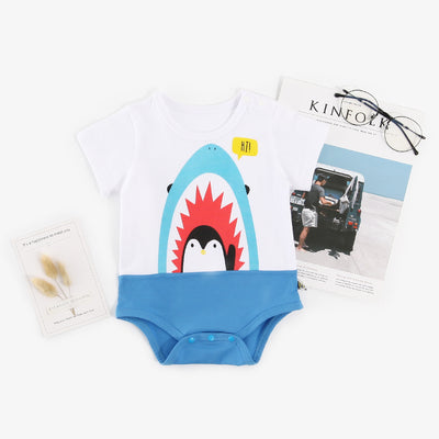 Baby Splicing Bodysuit w Penguin Shark Whale - 1009 - Little Kooma