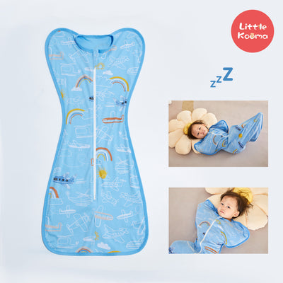 Baby Transitional Swaddle Sack w Arms Up 2-Way Zipper Aeroplane - Little Kooma