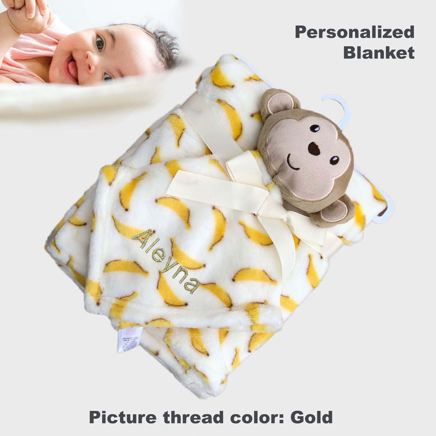 Personalised Luvable Friends Plush Blanket With Sherpa Backing Banana Monkey 40404 - Little Kooma