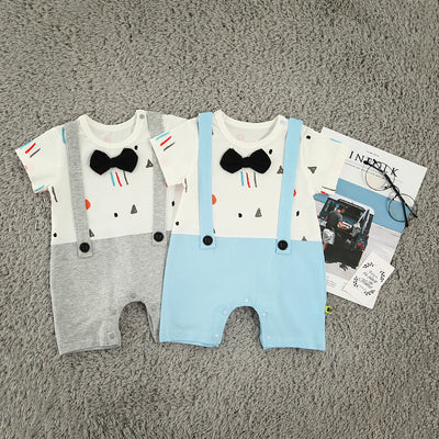 Baby Boy Fake Two Piece Romper w Suspenders n Bow - 1009 - Little Kooma