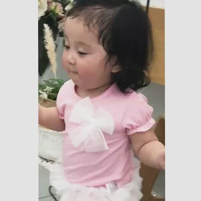 Baby Girl Pink Romper Voile Skirt Big Bowtie - 0611