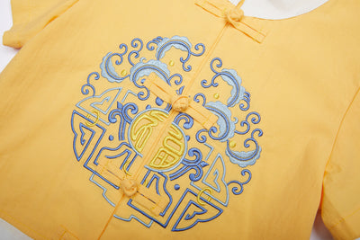 Baby Kids Boys Chinese Character Fu Cheongsam Set Yellow Top n Blue Shorts CNY Chinese New Year Outfit - Little Kooma