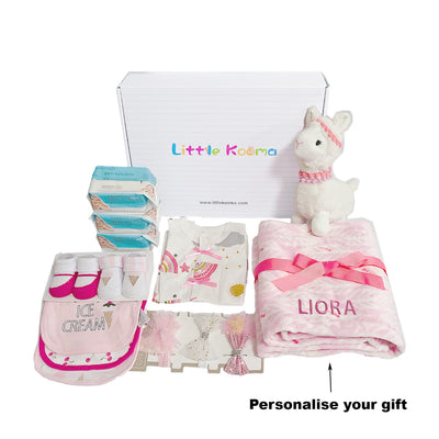 New Born Baby Girl Personalised Little Kooma Brand Gift Box 15 Pcs Llama Set 2022 - Little Kooma