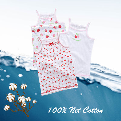 Baby Kid Girls Net Cotton Camisole Vest Cherries 3 Pack - Little Kooma