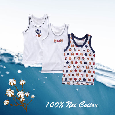 Baby Kid Boys Net Cotton Vest Bears 3 Pack - Little Kooma