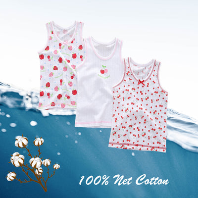 Baby Kid Girls Net Cotton Vest Cherries 3 Pack - Little Kooma