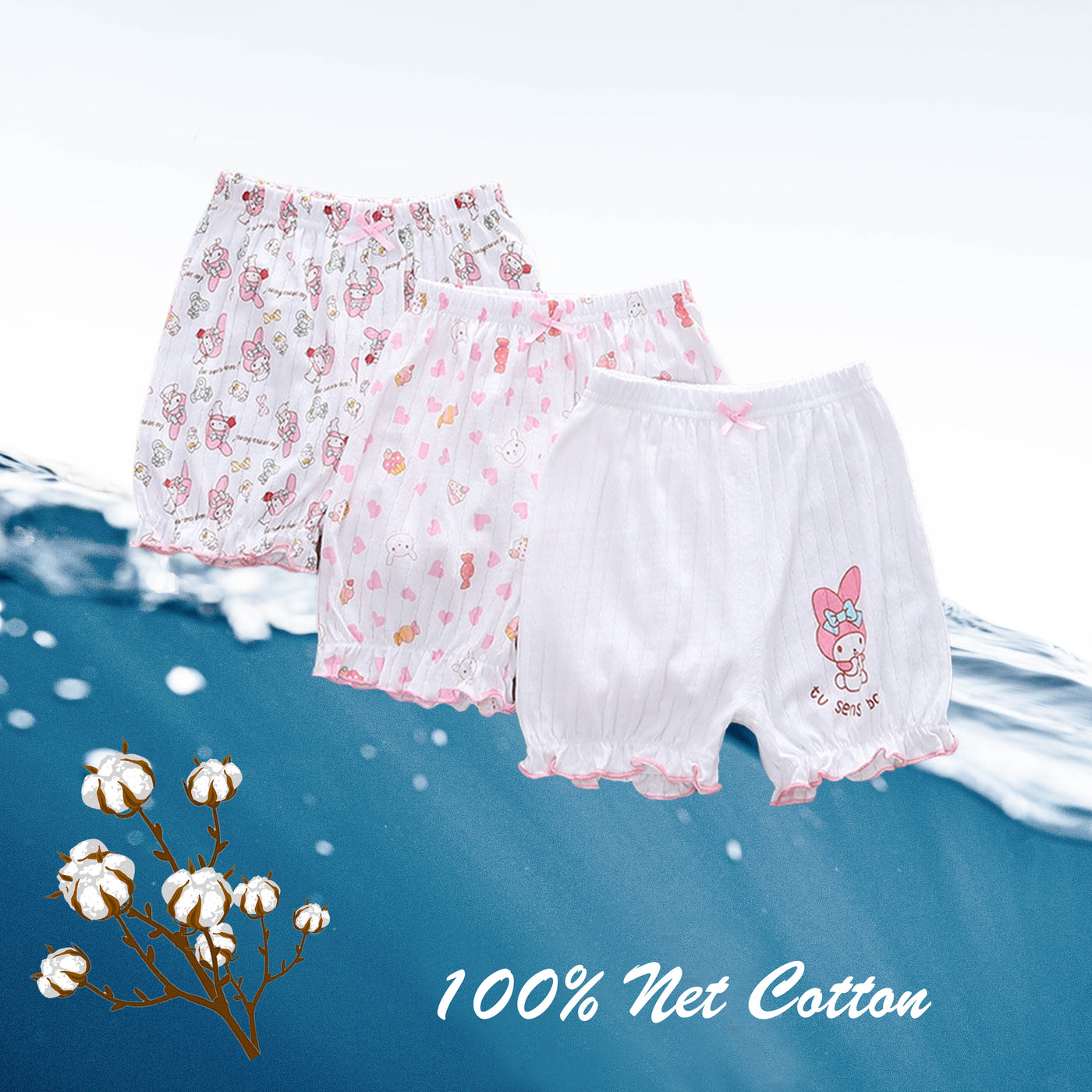 Baby Kid Girls Net Cotton Shorts Bunny 3 Pack - Little Kooma