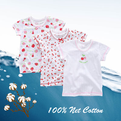 Baby Kid Girls Net Cotton Short Sleeve T-shirt Cherries 3 Pack - Little Kooma