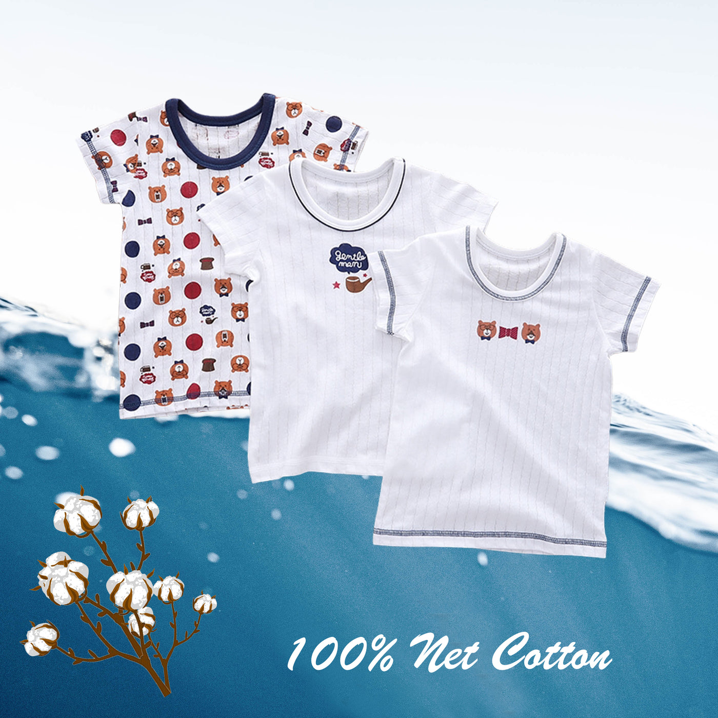 Baby Kid Boys Net Cotton Short Sleeve T-shirt Bears 3 Pack - Little Kooma