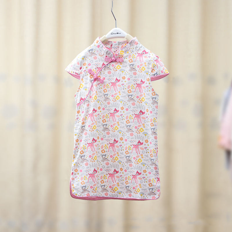 Baby Kids Girls Pink w Strawberries n Flowers Cheongsam Dress Racial Harmony Day CNY Chinese New Year Outfit - Little Kooma