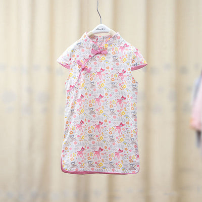 Baby Kids Girls Pink w Strawberries n Flowers Cheongsam Dress Racial Harmony Day CNY Chinese New Year Outfit - Little Kooma