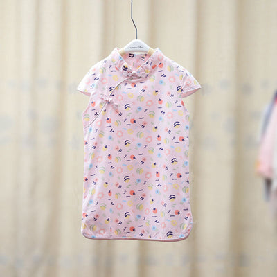 Baby Kids Girls Pink w Strawberries n Flowers Cheongsam Dress Racial Harmony Day CNY Chinese New Year Outfit - Little Kooma