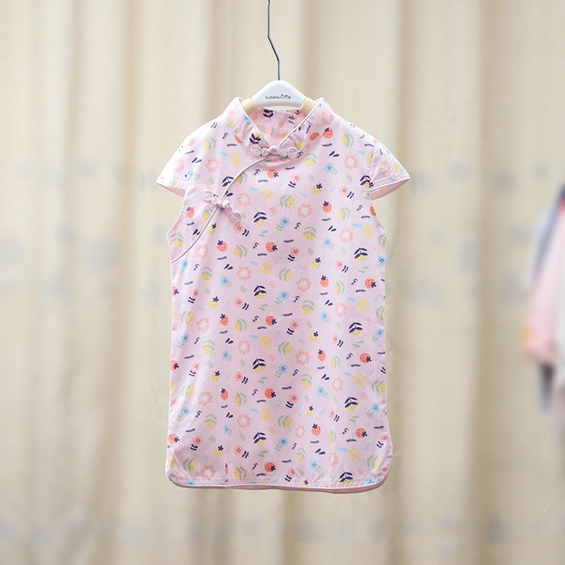 Baby Kids Girls Pink Plaid w White Flowers Cheongsam Dress Racial Harmony Day CNY Chinese New Year Outfit - Little Kooma